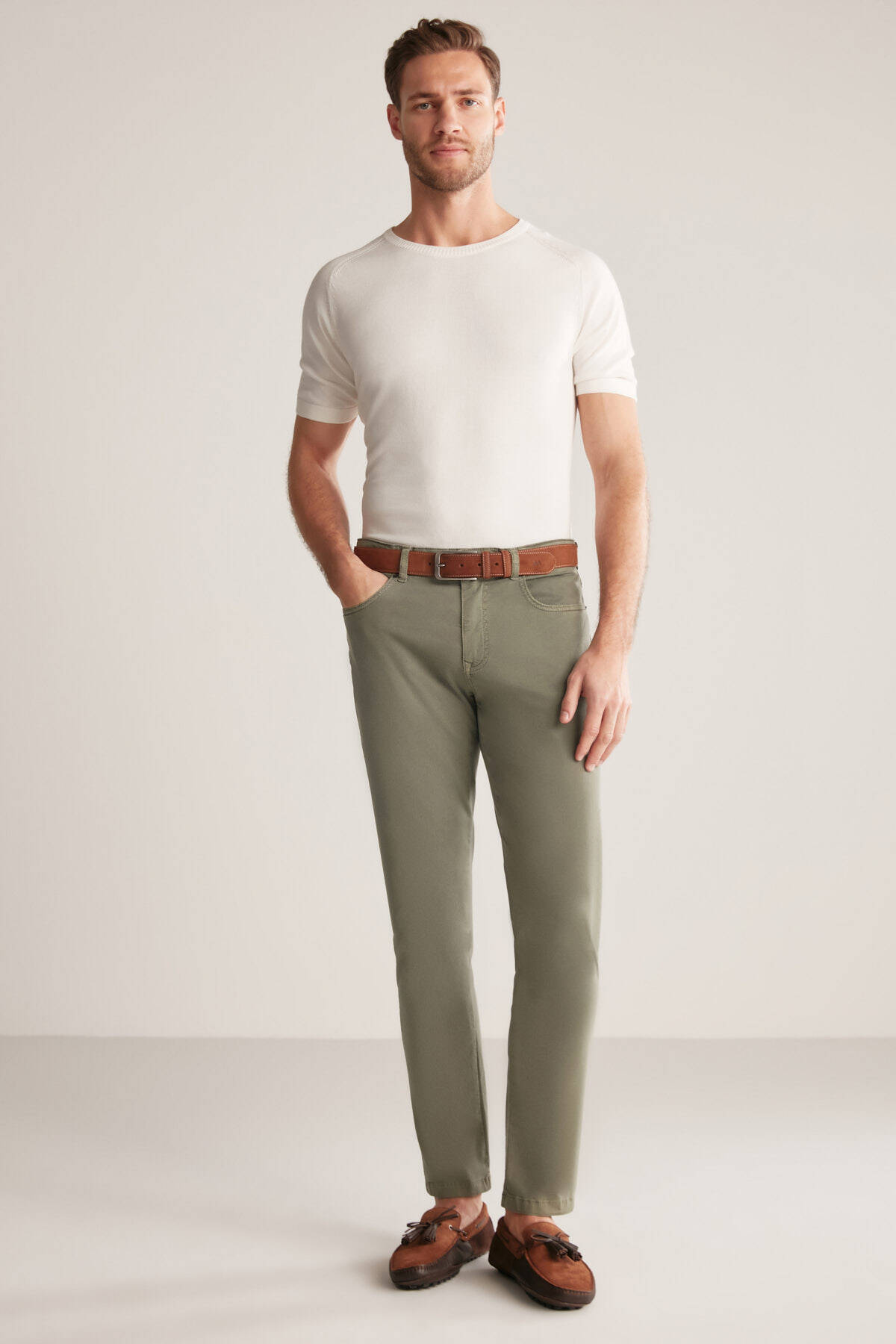 Slim Fit 5 Cep Haki Chino Pantolon