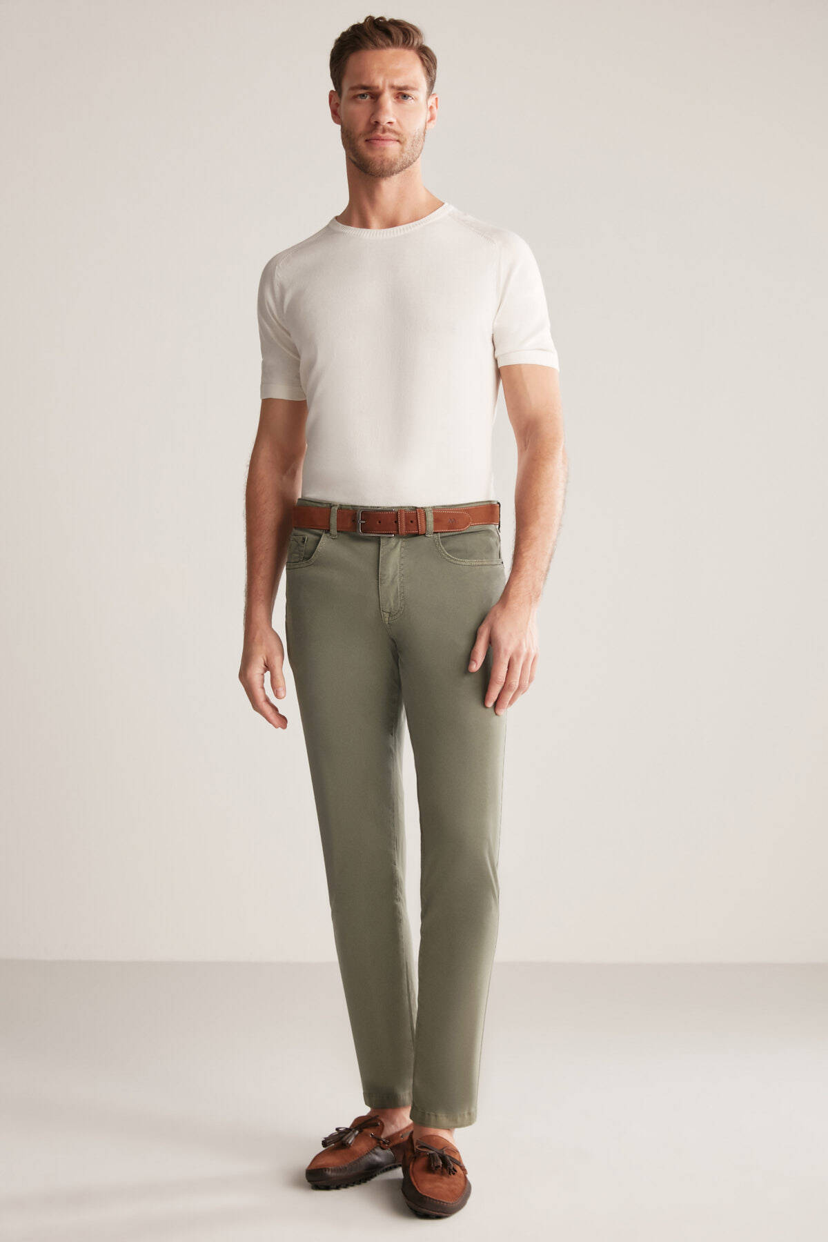 Slim Fit 5 Cep Haki Chino Pantolon