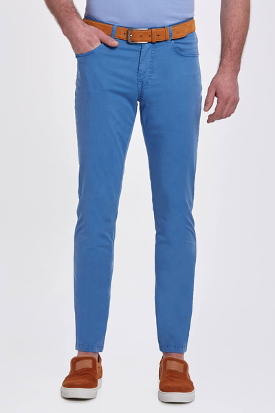 Slim Fit 5 Cep Mavi Yazlık Pantolon