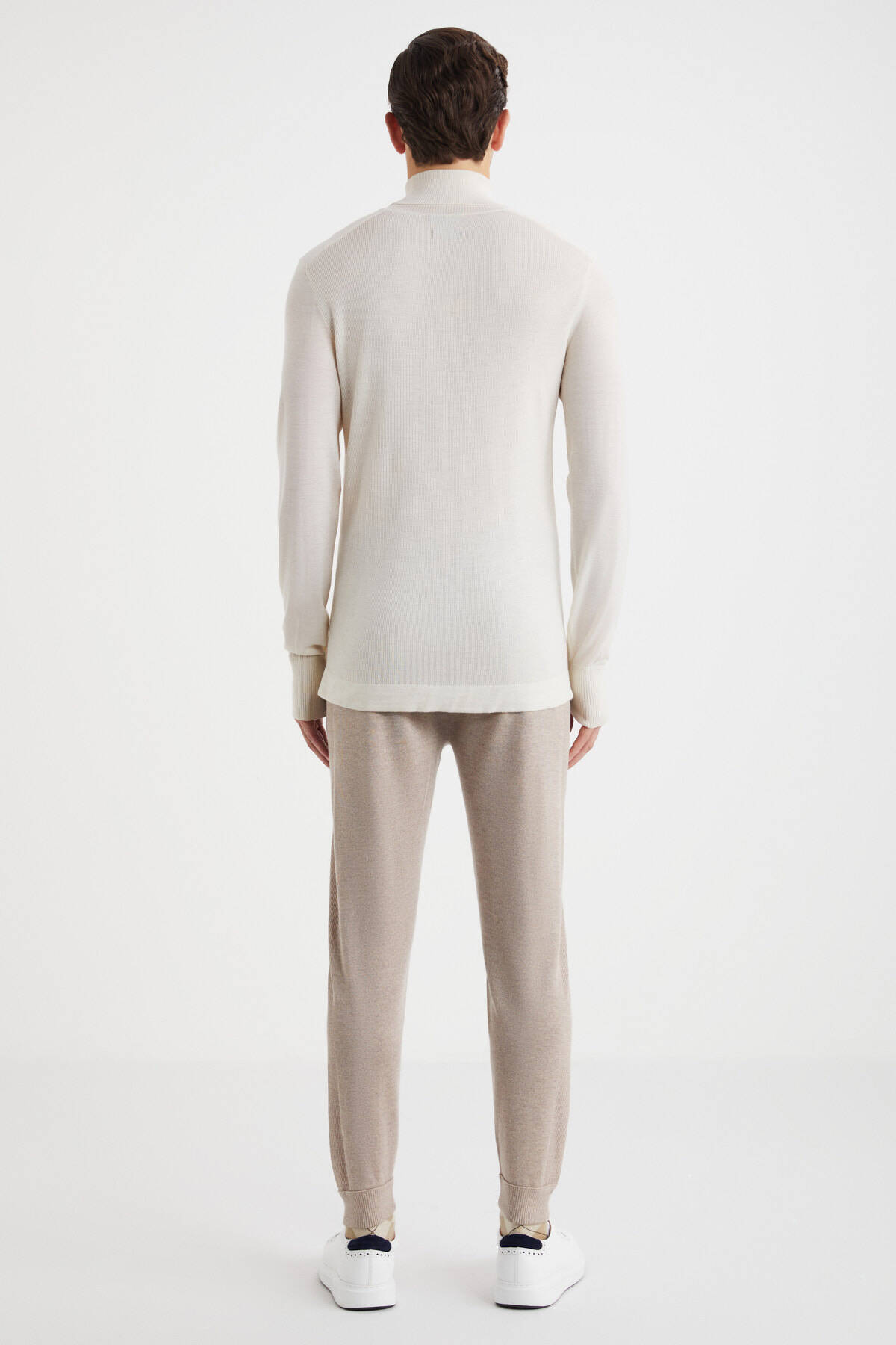 Slim Fit Beyaz Activewear Merino Yün Triko
