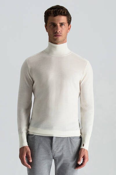 Slim Fit Beyaz Activewear Merino Yün Triko - Hemington