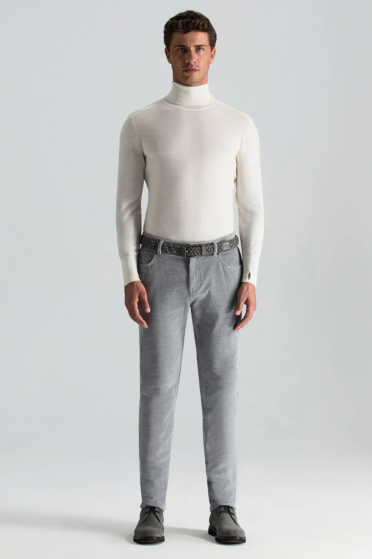 Slim Fit Beyaz Activewear Merino Yün Triko