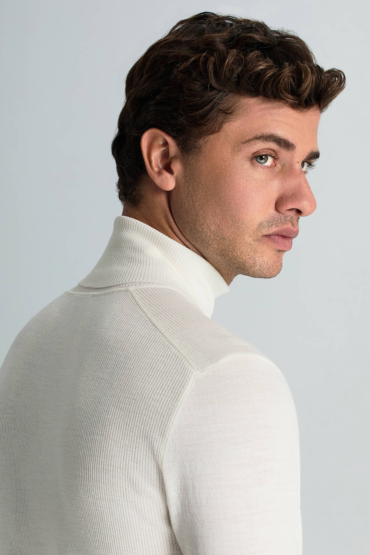 Slim Fit Beyaz Activewear Merino Yün Triko