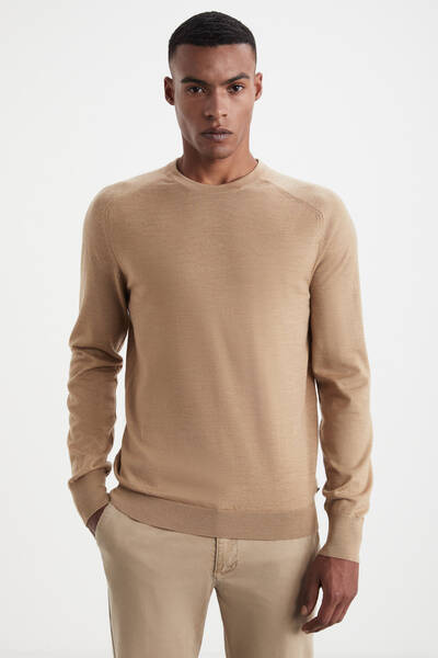 Extrafine Merino Camel Bisiklet Yaka Triko