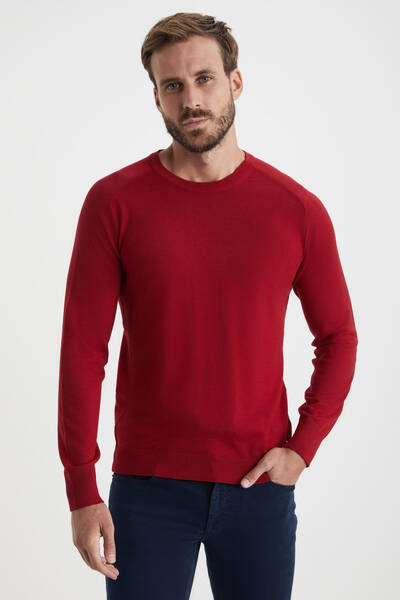 Extrafine Merino Kırmızı Bisiklet Yaka Triko