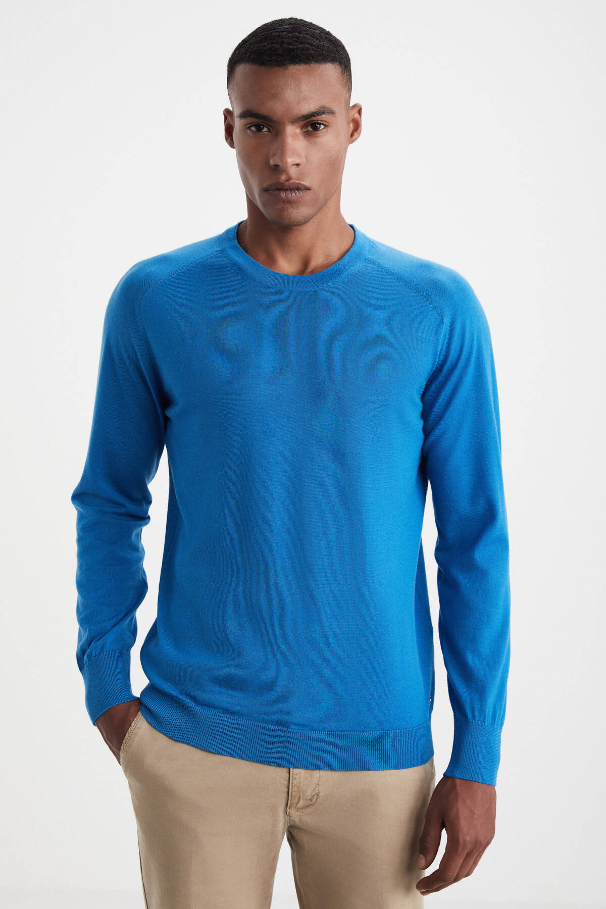 Extrafine Merino Mavi Bisiklet Yaka Triko