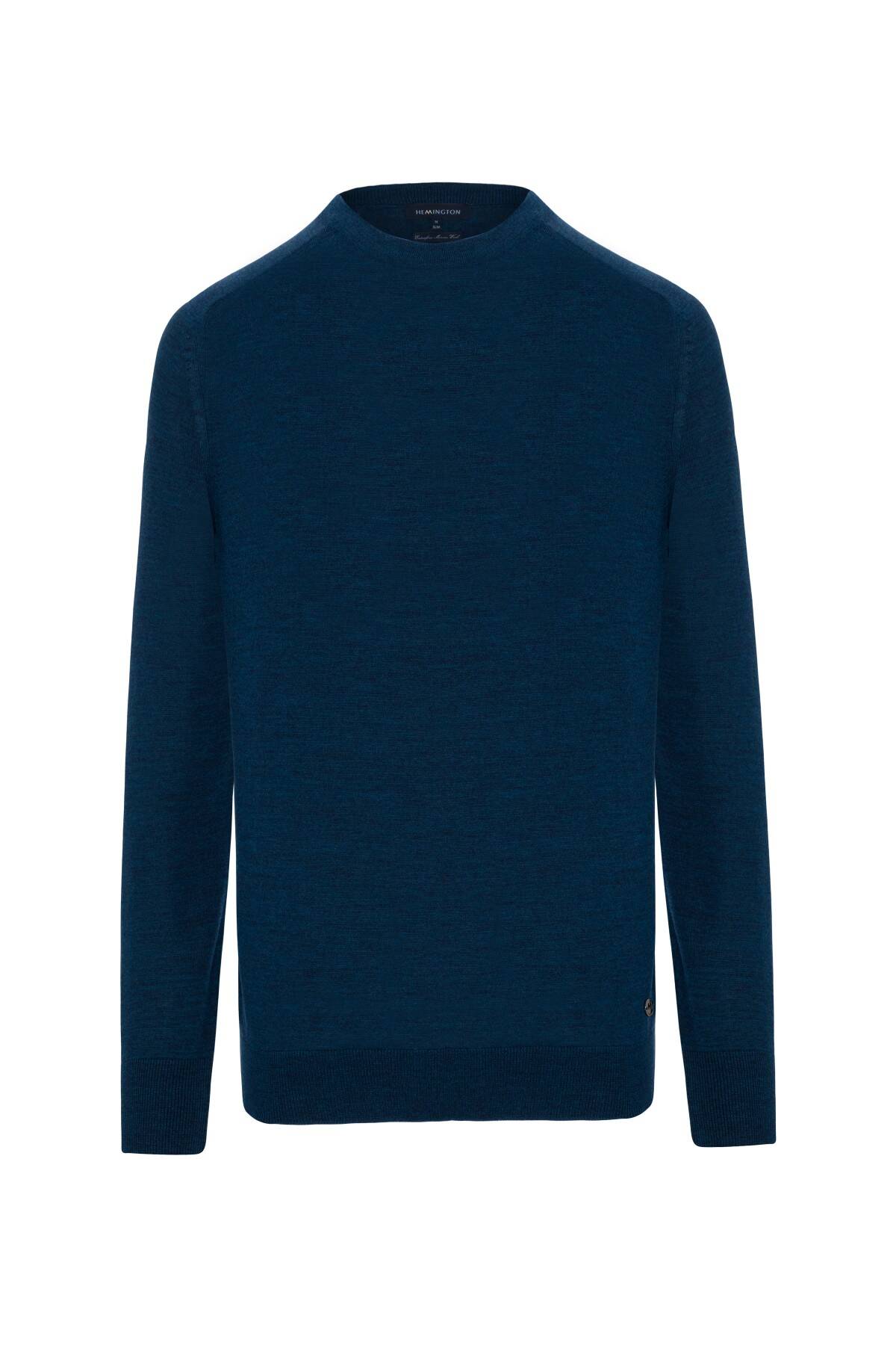 Extrafine Merino Petrol Mavisi Bisiklet Yaka Triko