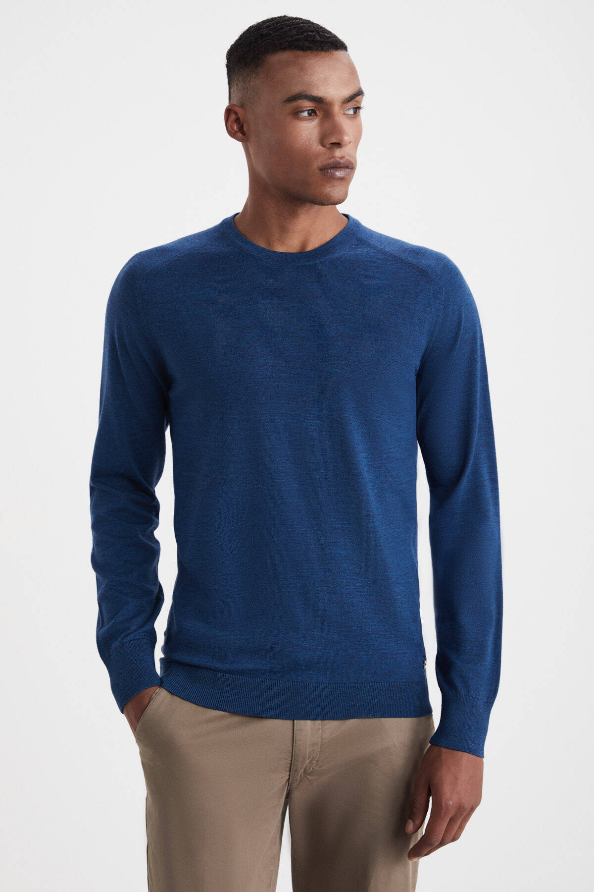 Extrafine Merino Petrol Mavisi Bisiklet Yaka Triko