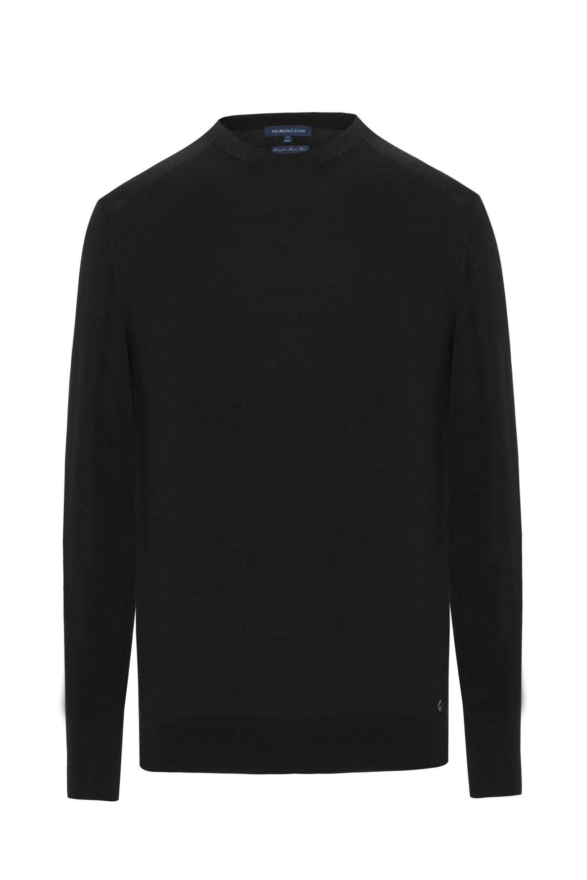 Extrafine Merino Siyah Bisiklet Yaka Triko