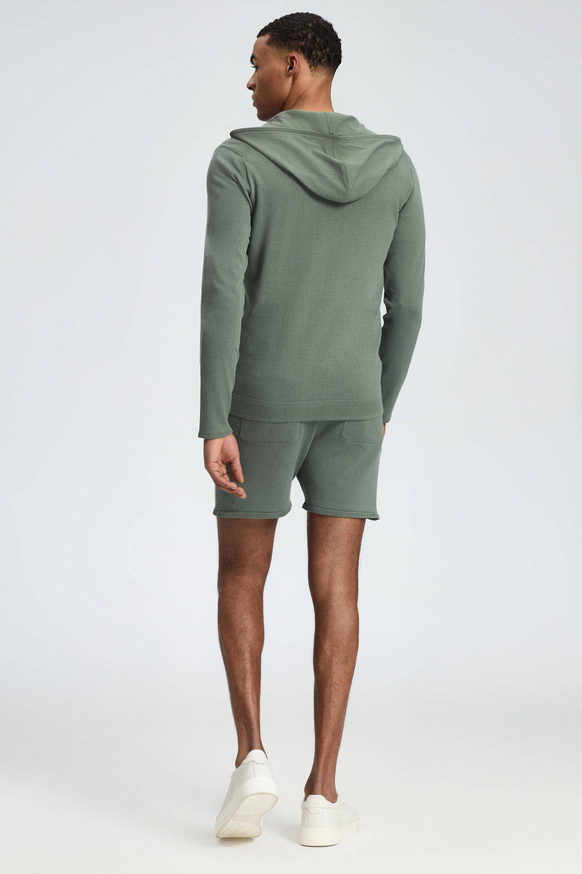 Slim Fit Haki Kapüşonlu İnce Hırka