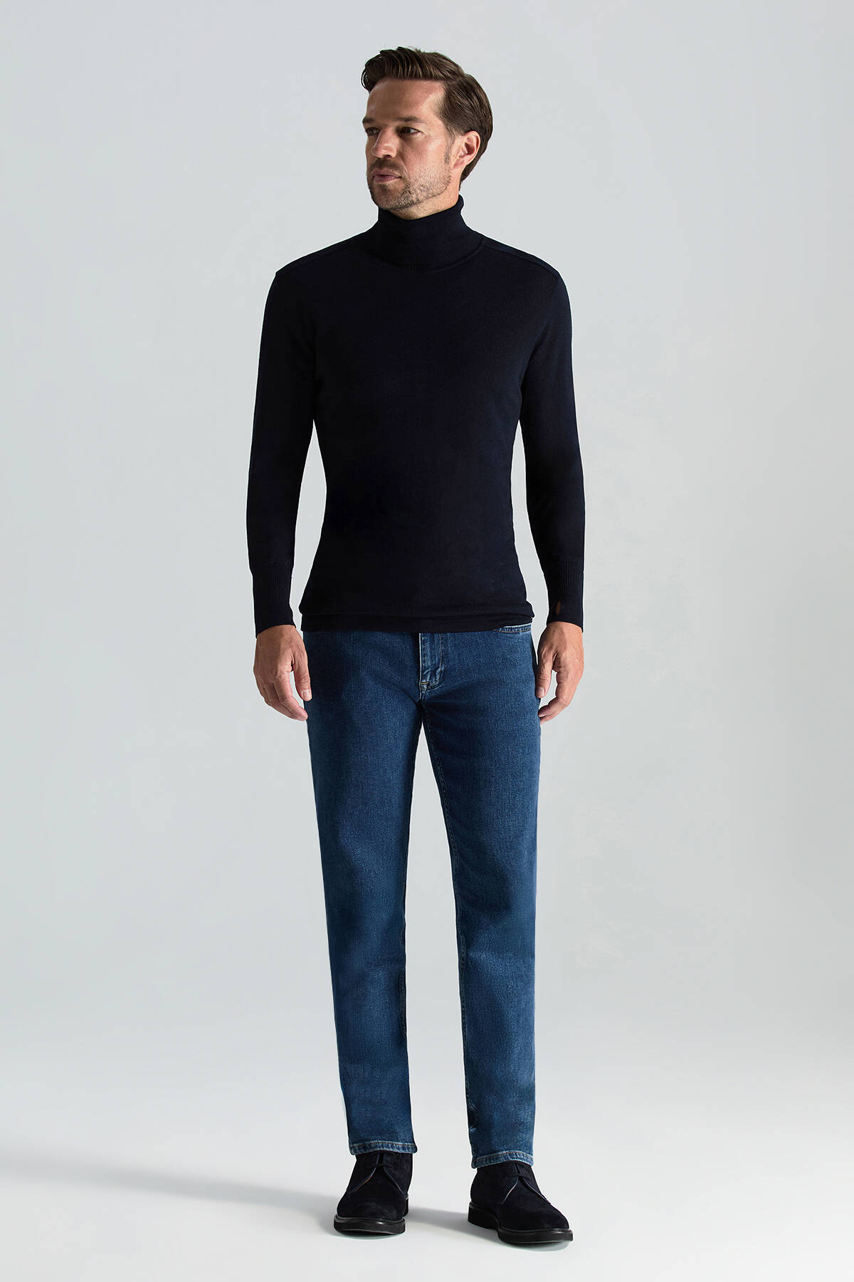 Slim Fit Lacivert Activewear Merino Yün Triko