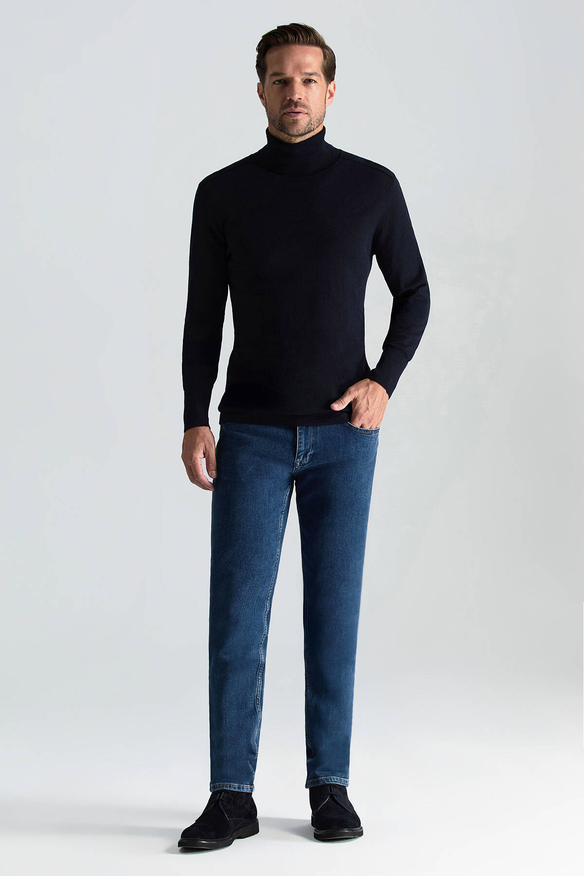 Slim Fit Lacivert Activewear Merino Yün Triko