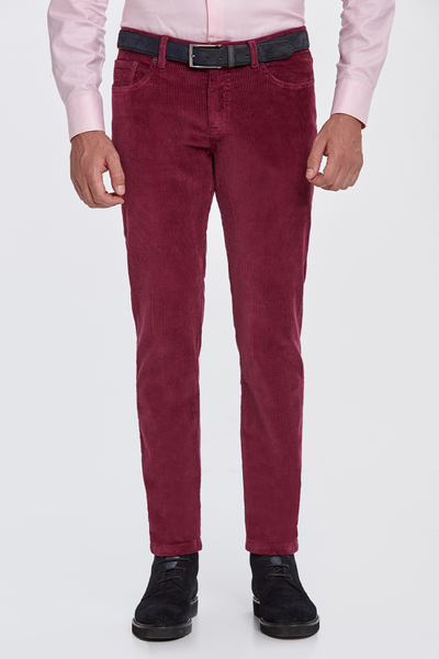 Slim Fit Magenta Kadife Pantolon
