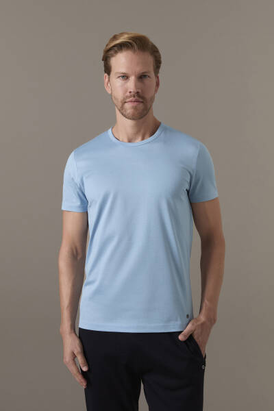 Superfine Pamuk Bisiklet Yaka Açık Mavi Basic T-Shirt - Hemington