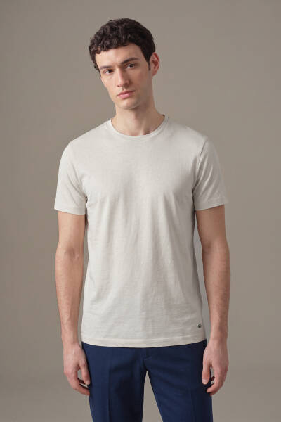 Superfine Pamuk Bisiklet Yaka Beyaz Basic T-Shirt - Hemington