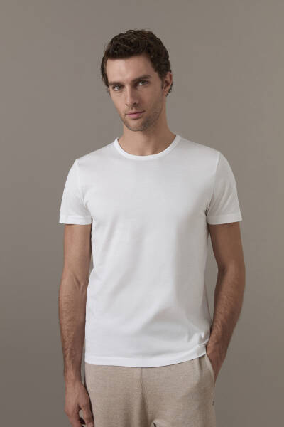 Superfine Pamuk Bisiklet Yaka Beyaz Basic T-Shirt - Hemington