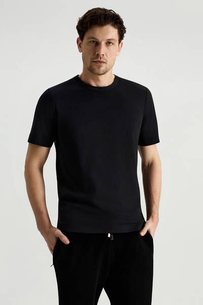 Superfine Pamuk Bisiklet Yaka Siyah Basic T-Shirt - Hemington