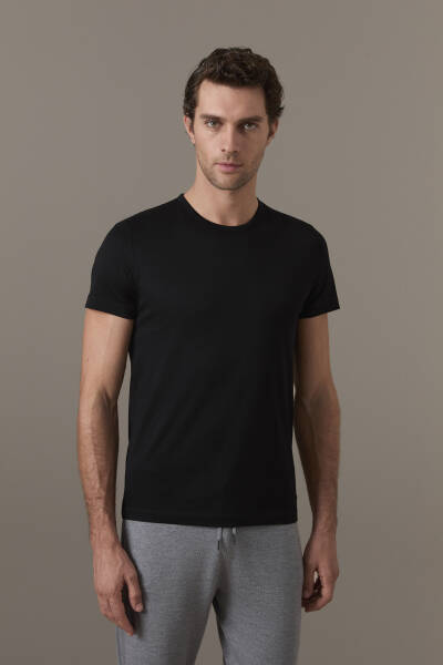 Superfine Pamuk Bisiklet Yaka Siyah Basic T-Shirt - Hemington