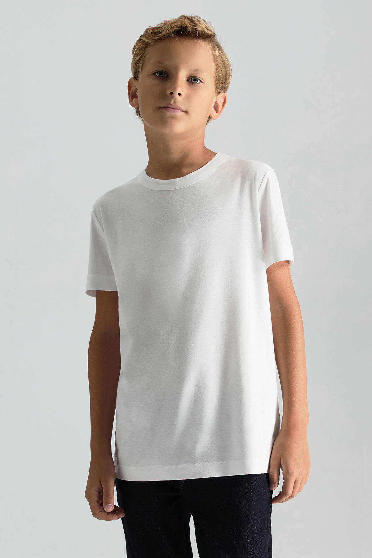 Supima Pamuk Bisiklet Yaka Tencel Beyaz Çocuk T-Shirt