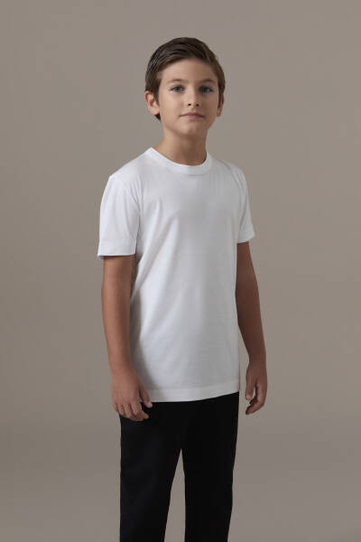 Supima Pamuk Bisiklet Yaka Tencel Beyaz Çocuk T-Shirt - Hemington