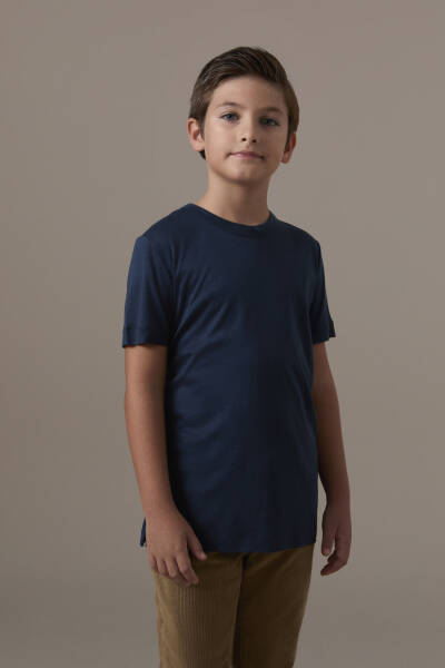 Supima Pamuk Bisiklet Yaka Tencel Lacivert Çocuk T-Shirt - Hemington