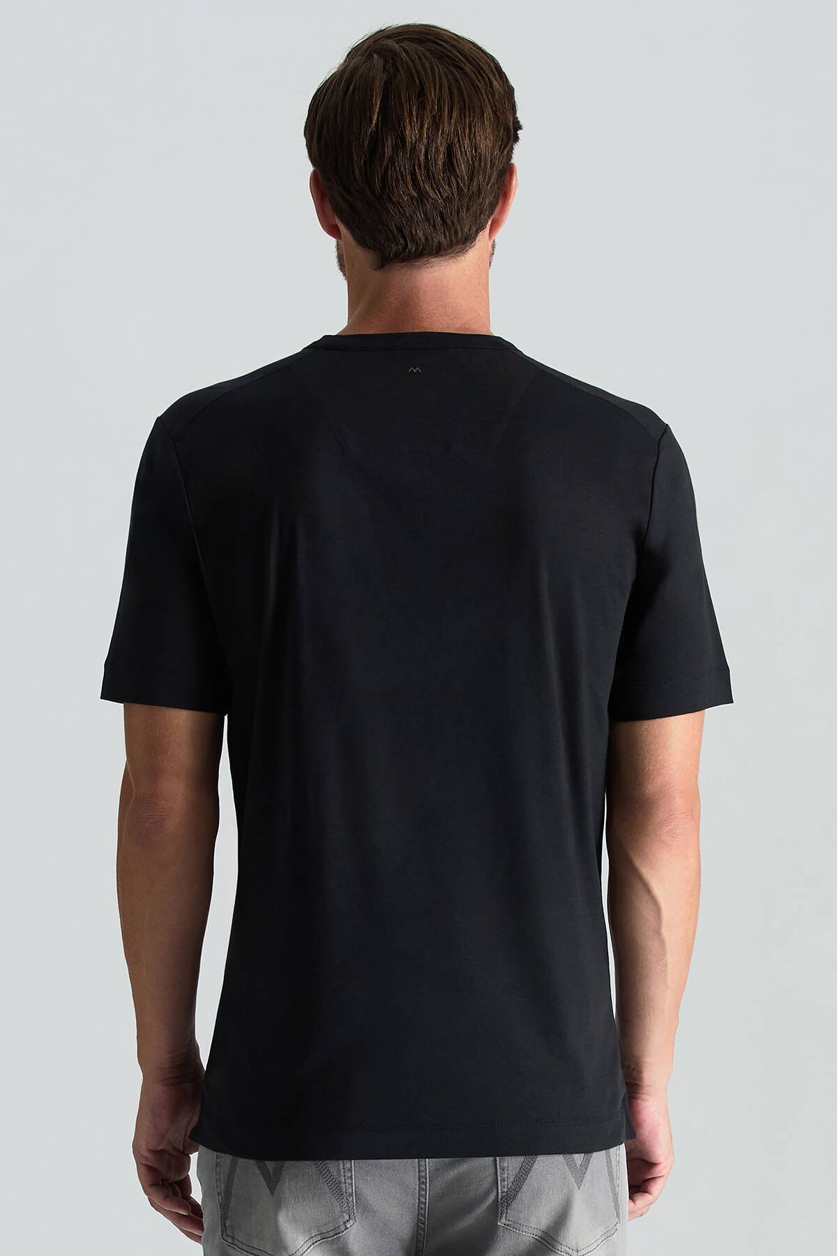 Supima Pamuk Bisiklet Yaka Tencel Siyah T-Shirt