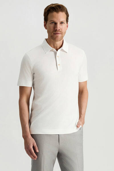Supima Pamuk Polo Yaka Tencel Beyaz T-Shirt - Hemington