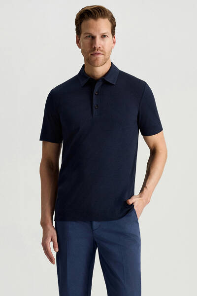 Supima Pamuk Polo Yaka Tencel Lacivert T-Shirt - Hemington