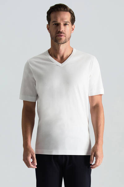 Supima Pamuk V Yaka Tencel Beyaz T-Shirt - Hemington