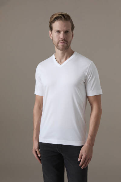 Supima Pamuk V Yaka Tencel Beyaz T-Shirt - Hemington