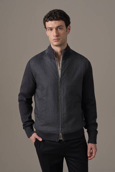 Tartan Desen Kumaşlı Antrasit Tailored Triko Ceket