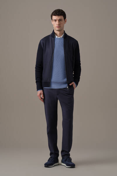 Tartan Desen Kumaşlı Lacivert Tailored Triko Ceket