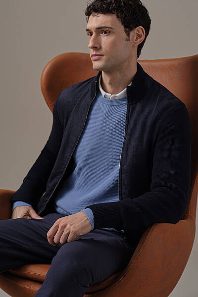 Tartan Desen Kumaşlı Lacivert Tailored Triko Ceket - Hemington