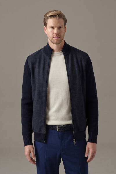 Tartan Desen Kumaşlı Lacivert Tailored Triko Ceket - Hemington