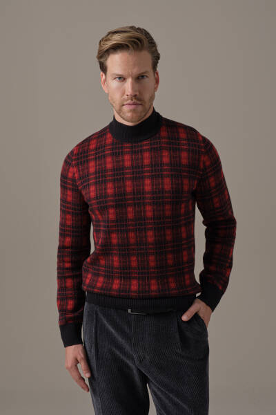 Tartan Desen Lupetto Yaka Siyah Kazak - Hemington