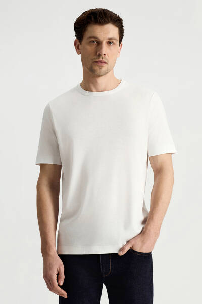 Supima Pamuk Bisiklet Yaka Tencel Beyaz T-Shirt