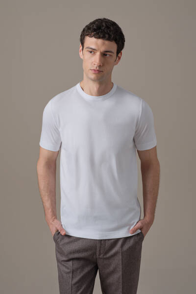 Supima Pamuk Bisiklet Yaka Tencel Beyaz T-Shirt - Hemington