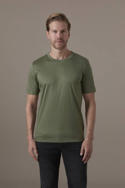 Supima Pamuk Bisiklet Yaka Tencel Haki T-Shirt - Hemington
