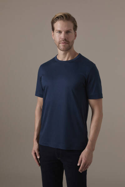 Supima Pamuk Bisiklet Yaka Tencel Lacivert T-Shirt - Hemington