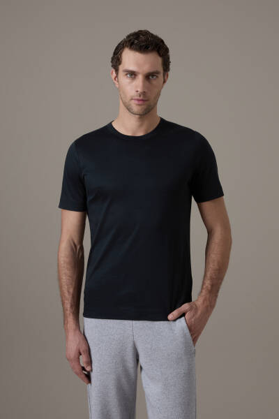 Supima Pamuk Bisiklet Yaka Tencel Siyah T-Shirt - Hemington