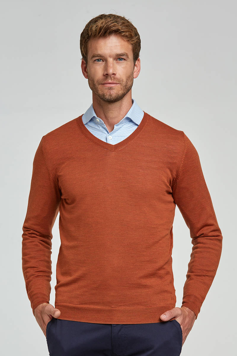 V Yaka Terracotta Merino Yün Triko V Yaka Terracotta Merino Yün Triko
