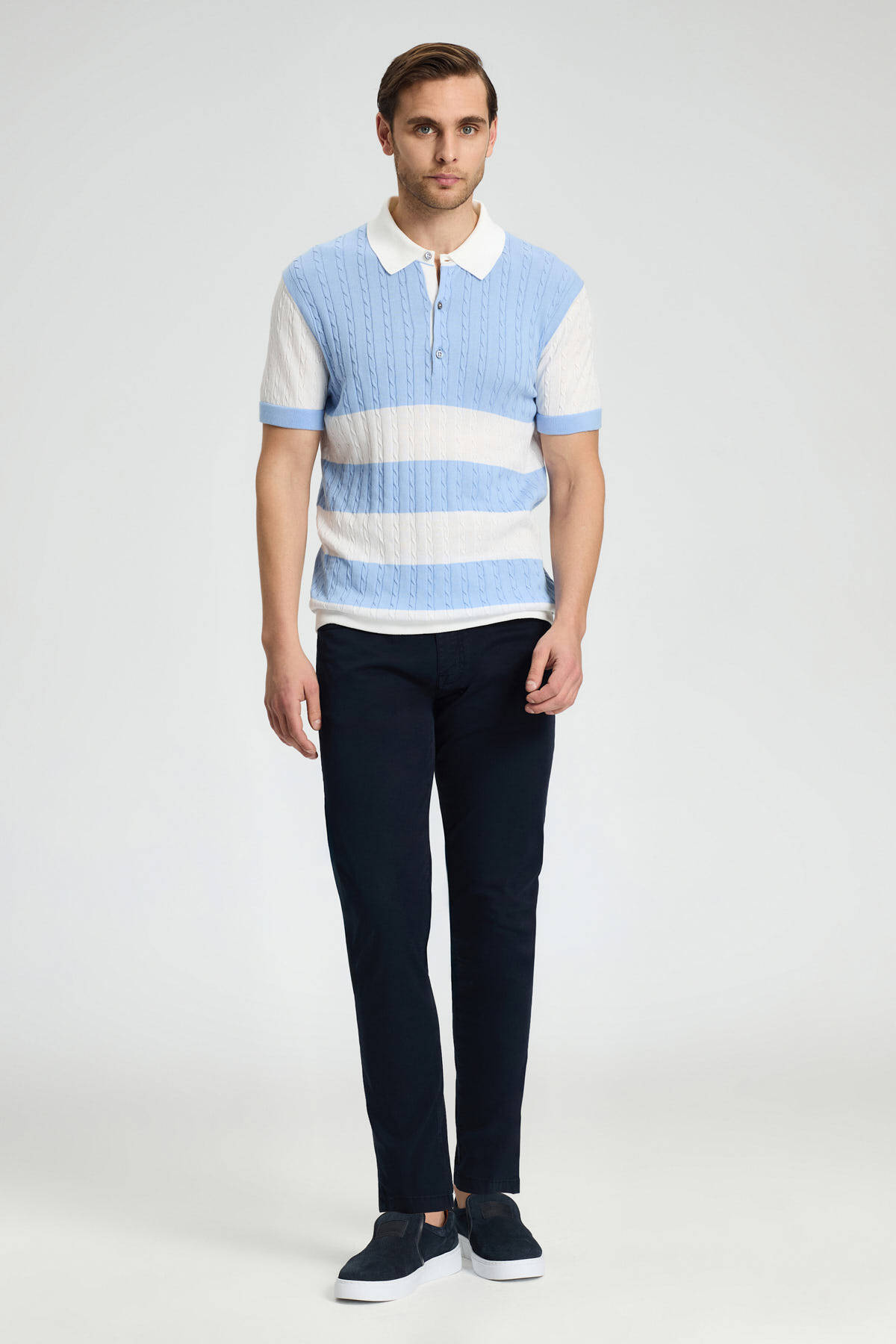 Pamuk Karışım Slim Fit 5 Cep Lacivert Chino Pantolon