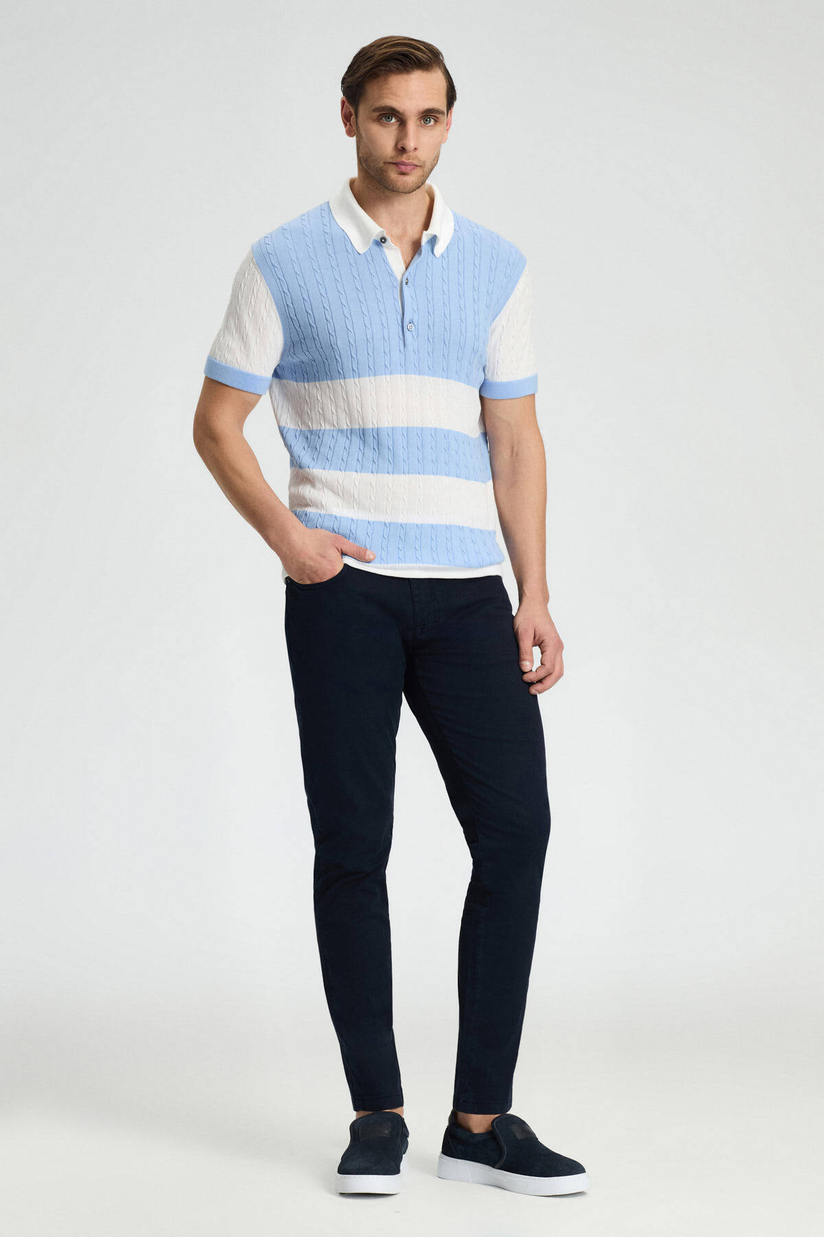 Pamuk Karışım Slim Fit 5 Cep Lacivert Chino Pantolon