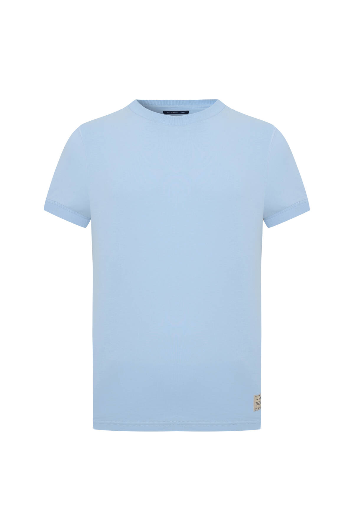 Saf Pamuk Bisiklet Yaka Mavi Basic T-Shirt