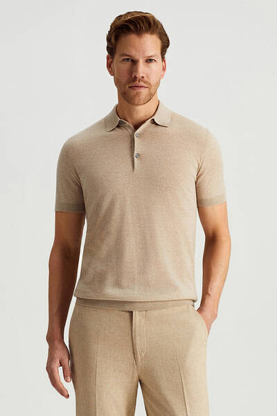 Ultrafine Merino Yünü Bej Triko Polo - Hemington