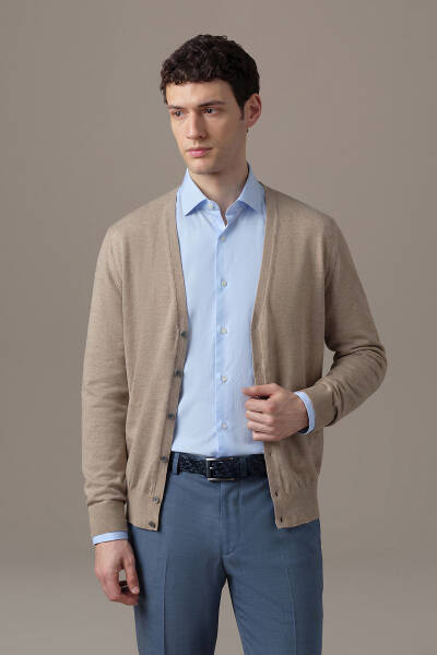 Ultrafine Merino Yünü Krem Triko Hırka - Hemington