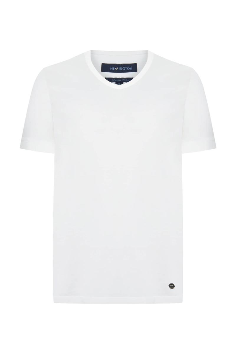 Hemington Beyaz V Yaka Basic T-Shirt. 6