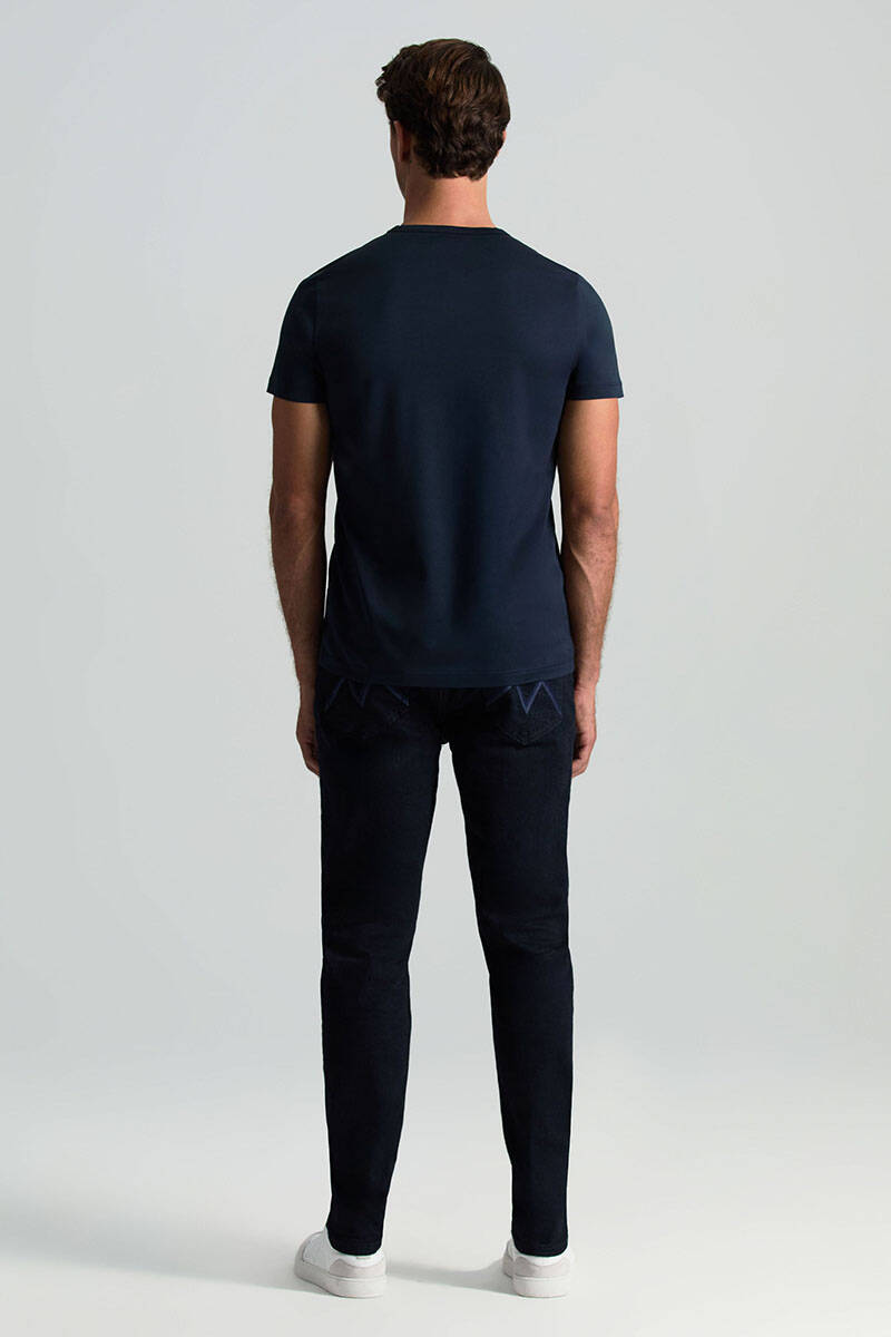 Lacivert V Yaka Basic T-Shirt