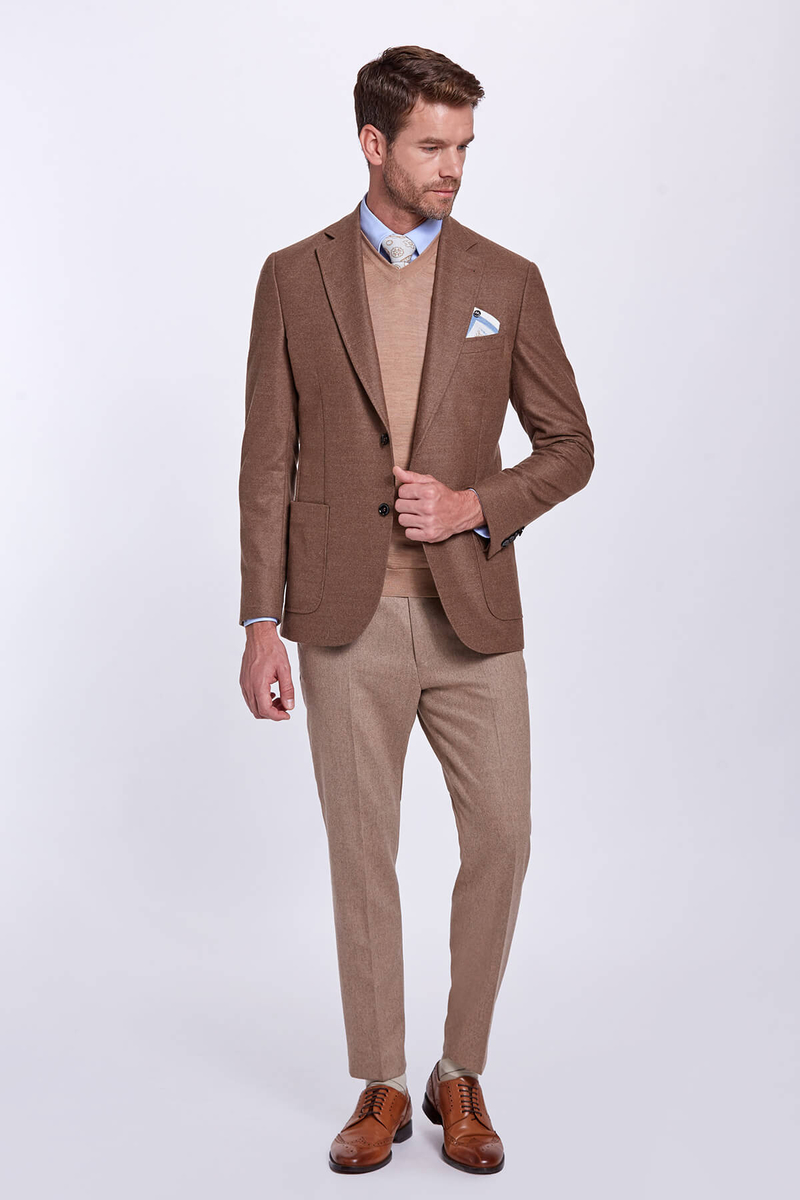 Hemington V Yaka Slim Fit Camel Merino Yün Triko. 5