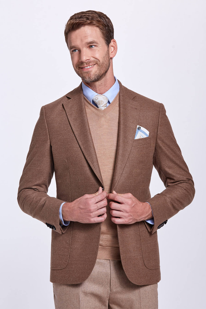 Hemington V Yaka Slim Fit Camel Merino Yün Triko. 6